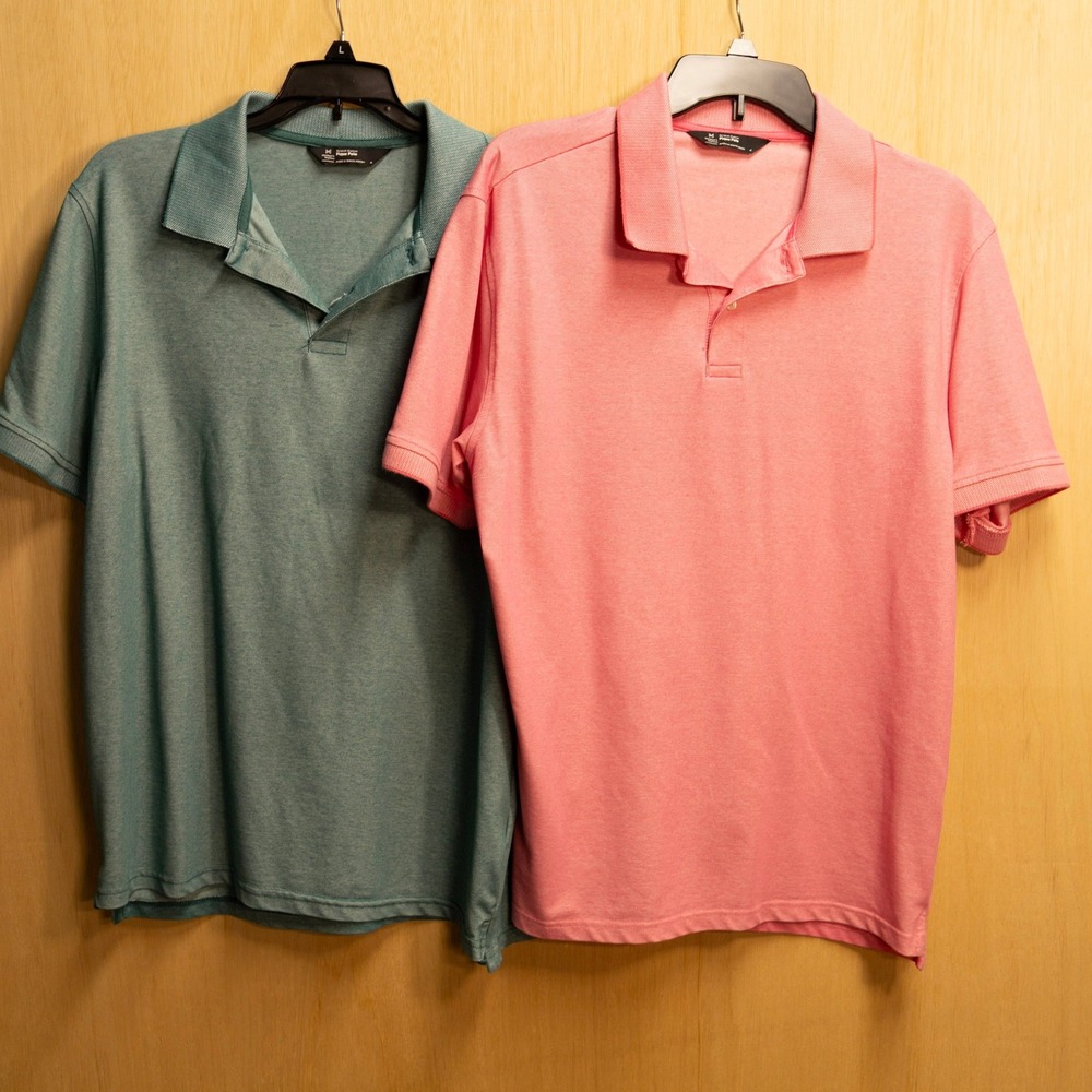 Members Mark Mens Stretch Cotton Pique Polo Shirt 2 Pack Teal Pink Size Medium